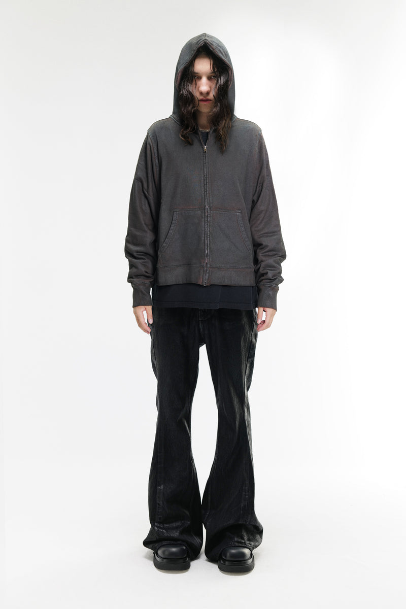 Waxed Zip Hoodie | 100% Cotton Hoodie with Patch Pocket and Ribbed