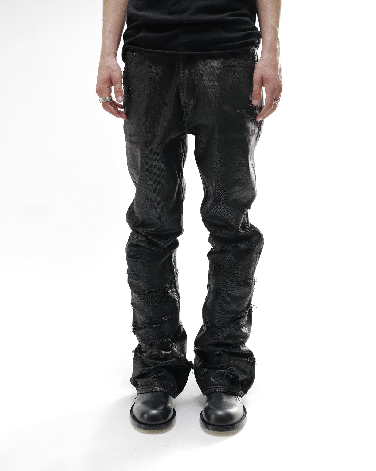 DISTRESSED WAXED BELVIDERE JEANS