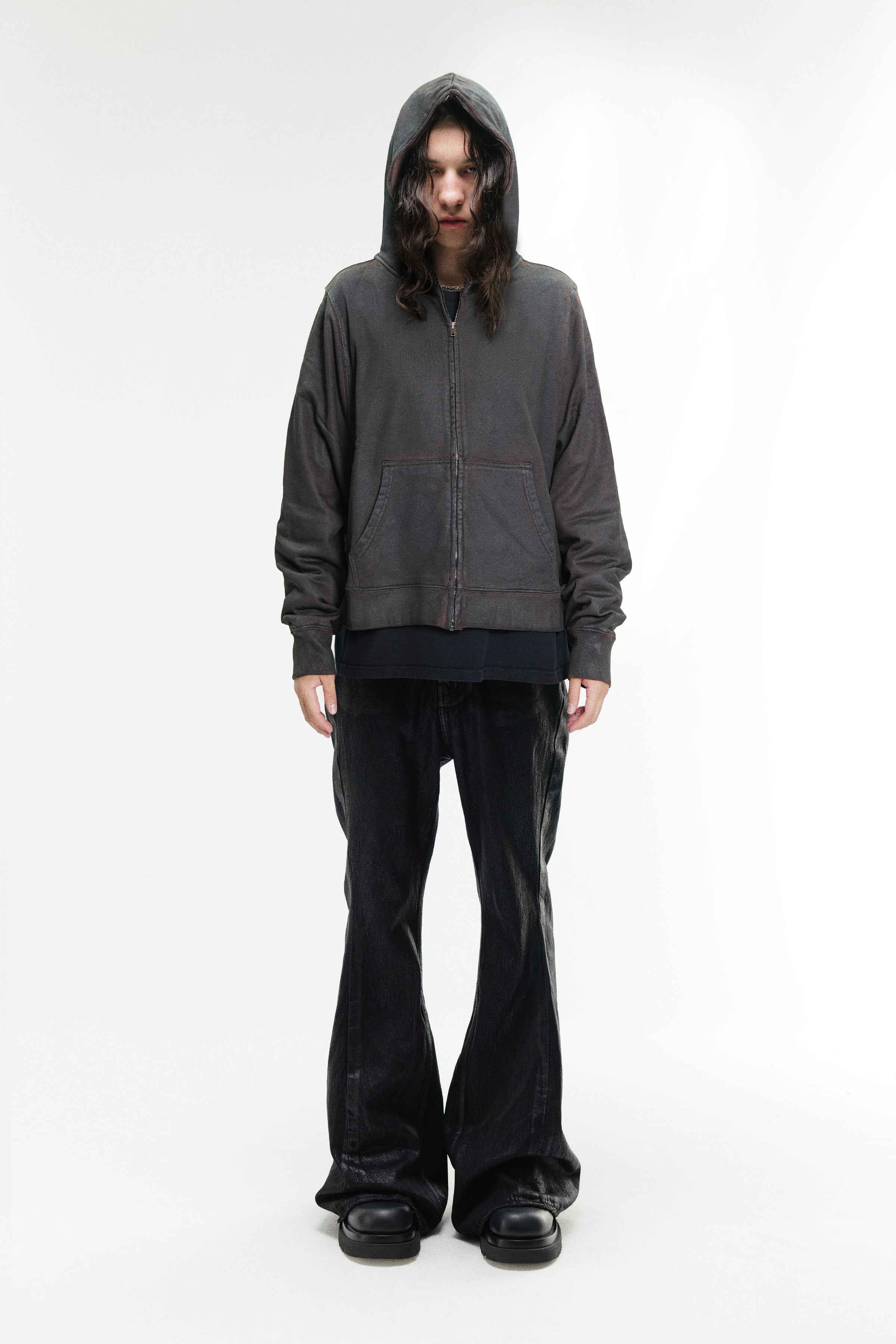 WAXED ZIP HOODIE (BROWN)