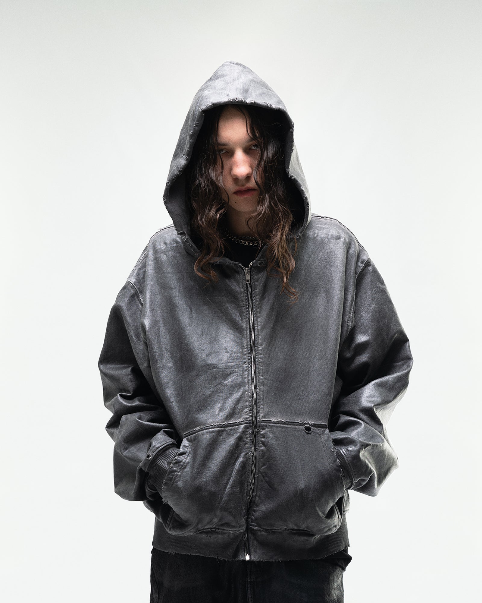 WAXED GARMENT-DYED ZIP HOODIE