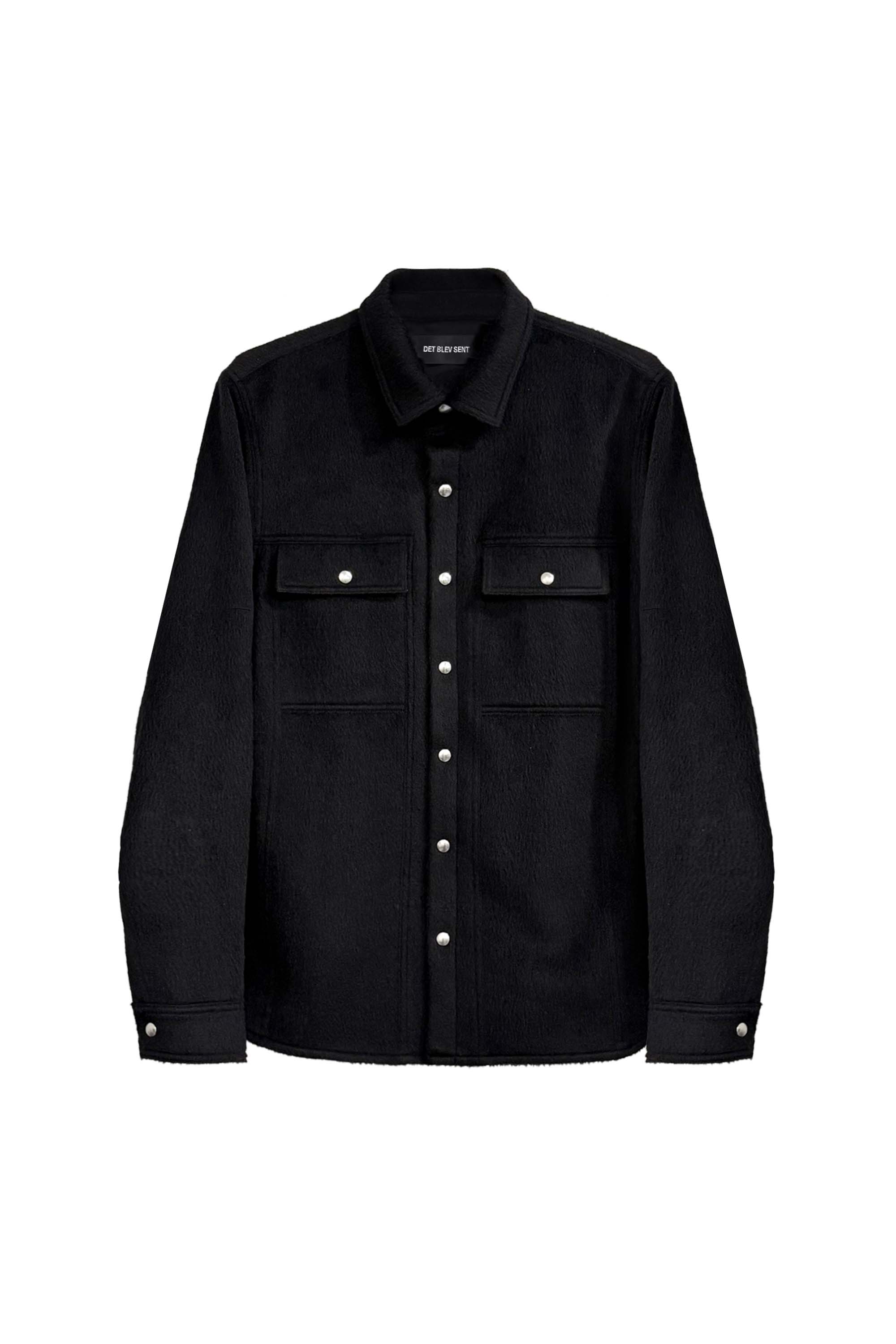 Alpaca Wool Shirt | Black Wool-Alpaca Overshirt with Press-Stud